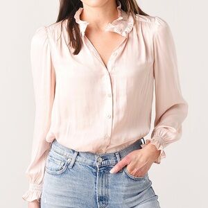 Zadig & Voltaire Tacca Satin Ruffle High Neck Long Sleeve Blouse Blush Pink XS